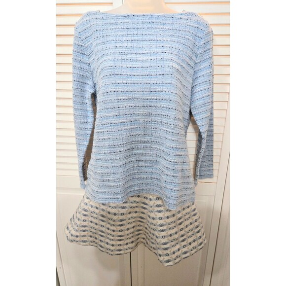 Y2K Talbots Light Blue Boucle Long Sleeve Decorative Button Back Top Size L - Picture 1 of 7